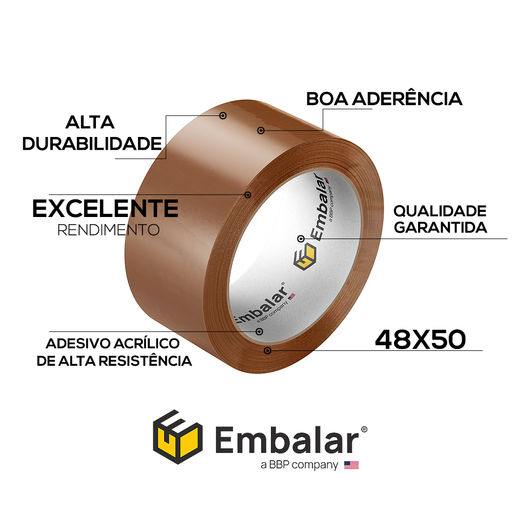 Fita Adesiva Acrilica Marrom 48X100 - Caixa com 72 unidades - Imagem 2
